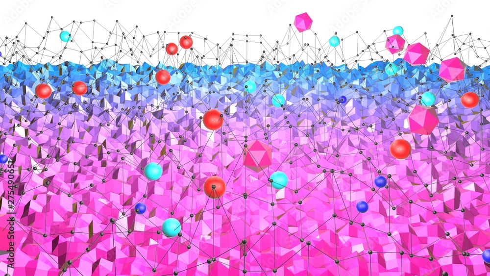 Poster 3d surface as 3d low poly abstract geometric background with modern gradient colors, red blue violet