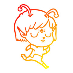 warm gradient line drawing cartoon alien girl