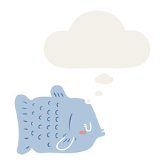 cartoon fish and thought bubble in retro style