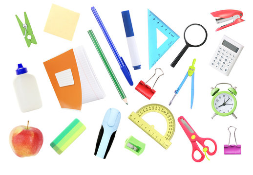 School objects,office supplies and accessories isolated set.