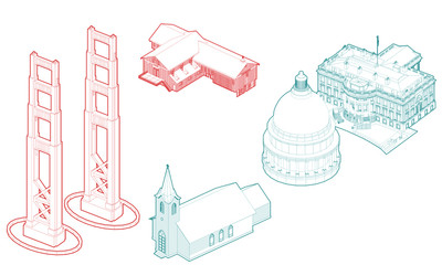 American Line Drawing Monuments