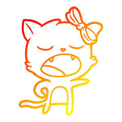 warm gradient line drawing cartoon yawning cat