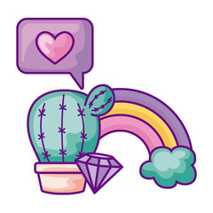 cactus houseplant in pot with set icons