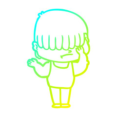 cold gradient line drawing cartoon boy with untidy hair