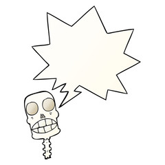 cartoon spooky skull and speech bubble in smooth gradient style