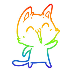 rainbow gradient line drawing happy cartoon cat meowing