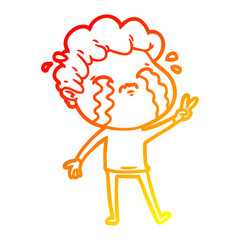 warm gradient line drawing cartoon man crying