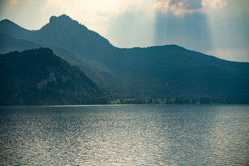 Sunset with rays at Kochelsee Bavaria