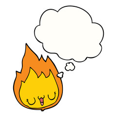 cartoon flame with face and thought bubble