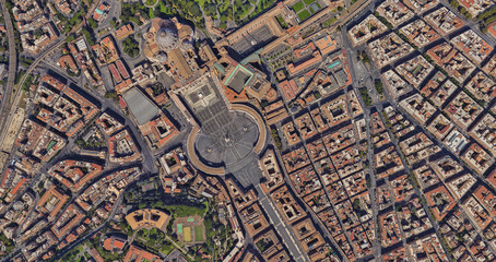 St. Peter's Basilica in the Vatican from a bird's eye view