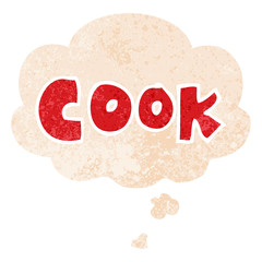 cartoon word cook and thought bubble in retro textured style