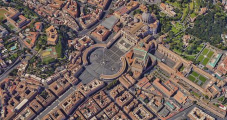 St. Peter's Basilica in the Vatican from a bird's eye view
