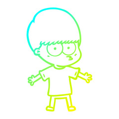 cold gradient line drawing nervous cartoon boy