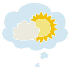 cartoon weather and thought bubble in retro style