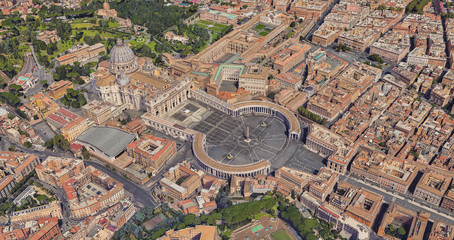 St. Peter's Basilica in the Vatican from a bird's eye view