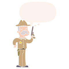 cartoon sheriff and speech bubble in retro style