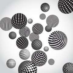 Abstract background with black and white spheres.