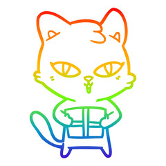 rainbow gradient line drawing cartoon cat