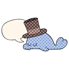 cute cartoon dolphin and speech bubble in comic book style