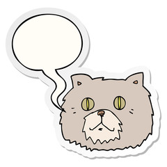 cartoon cat face and speech bubble sticker
