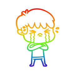 rainbow gradient line drawing cartoon boy crying