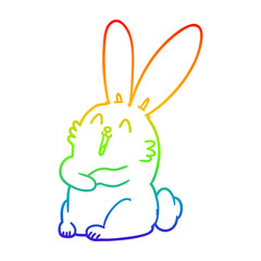 rainbow gradient line drawing cartoon laughing bunny rabbit