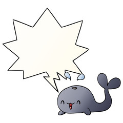 cartoon happy whale and speech bubble in smooth gradient style