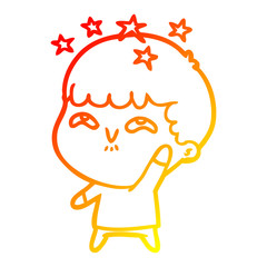 warm gradient line drawing cartoon amazed boy