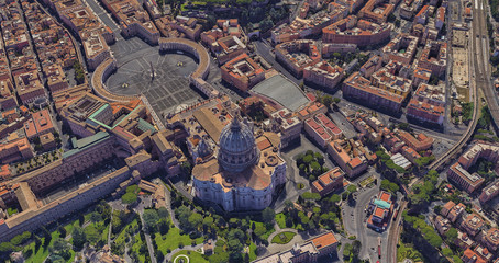 St. Peter's Basilica in the Vatican from a bird's eye view