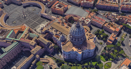 St. Peter's Basilica in the Vatican from a bird's eye view