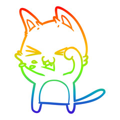 rainbow gradient line drawing cartoon cat hissing