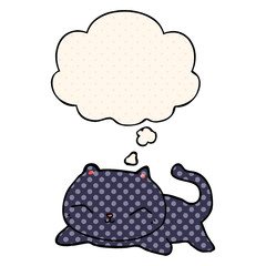 cartoon cat and thought bubble in comic book style