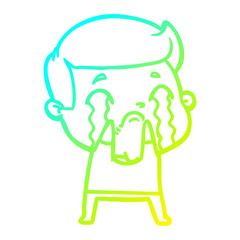 cold gradient line drawing cartoon man crying