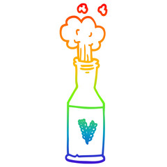rainbow gradient line drawing cartoon bottle of beer