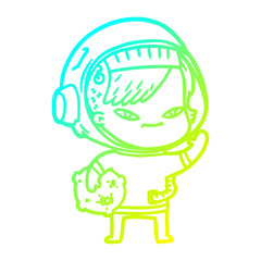 cold gradient line drawing cartoon astronaut woman