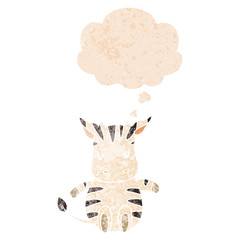 cartoon zebra and thought bubble in retro textured style