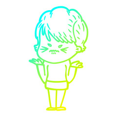 cold gradient line drawing cartoon frustrated woman