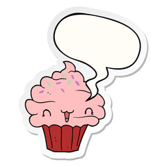 cute cartoon frosted cupcake and speech bubble sticker