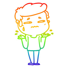 rainbow gradient line drawing cartoon confused man