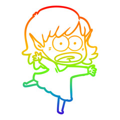 rainbow gradient line drawing cartoon shocked elf girl