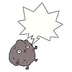cartoon rock falling and speech bubble