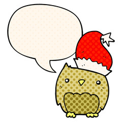 cute christmas owl and speech bubble in comic book style