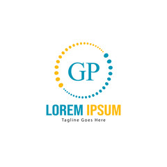 Initial GP logo template with modern frame. Minimalist GP letter logo vector illustration