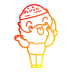 warm gradient line drawing man with beard sticking out tongue