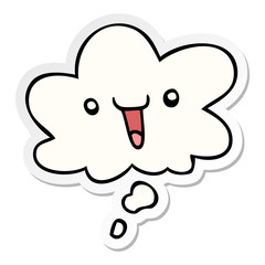 cute happy cartoon face and thought bubble as a printed sticker