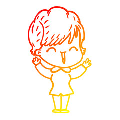 warm gradient line drawing cartoon laughing woman