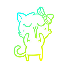 cold gradient line drawing cartoon cat