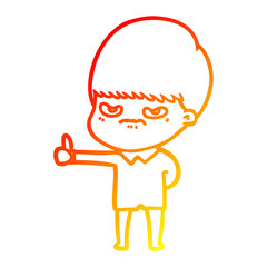 warm gradient line drawing angry cartoon boy