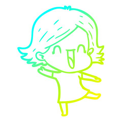 cold gradient line drawing cartoon laughing woman