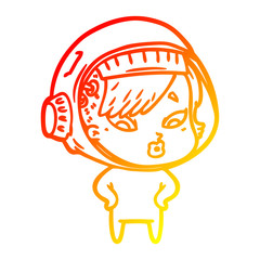 warm gradient line drawing cartoon astronaut woman